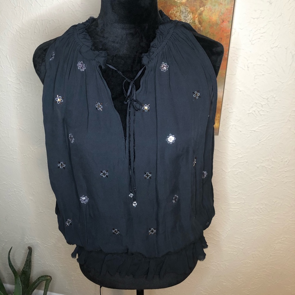 Express 100% Silk Sheer Blouse with Bead Detail